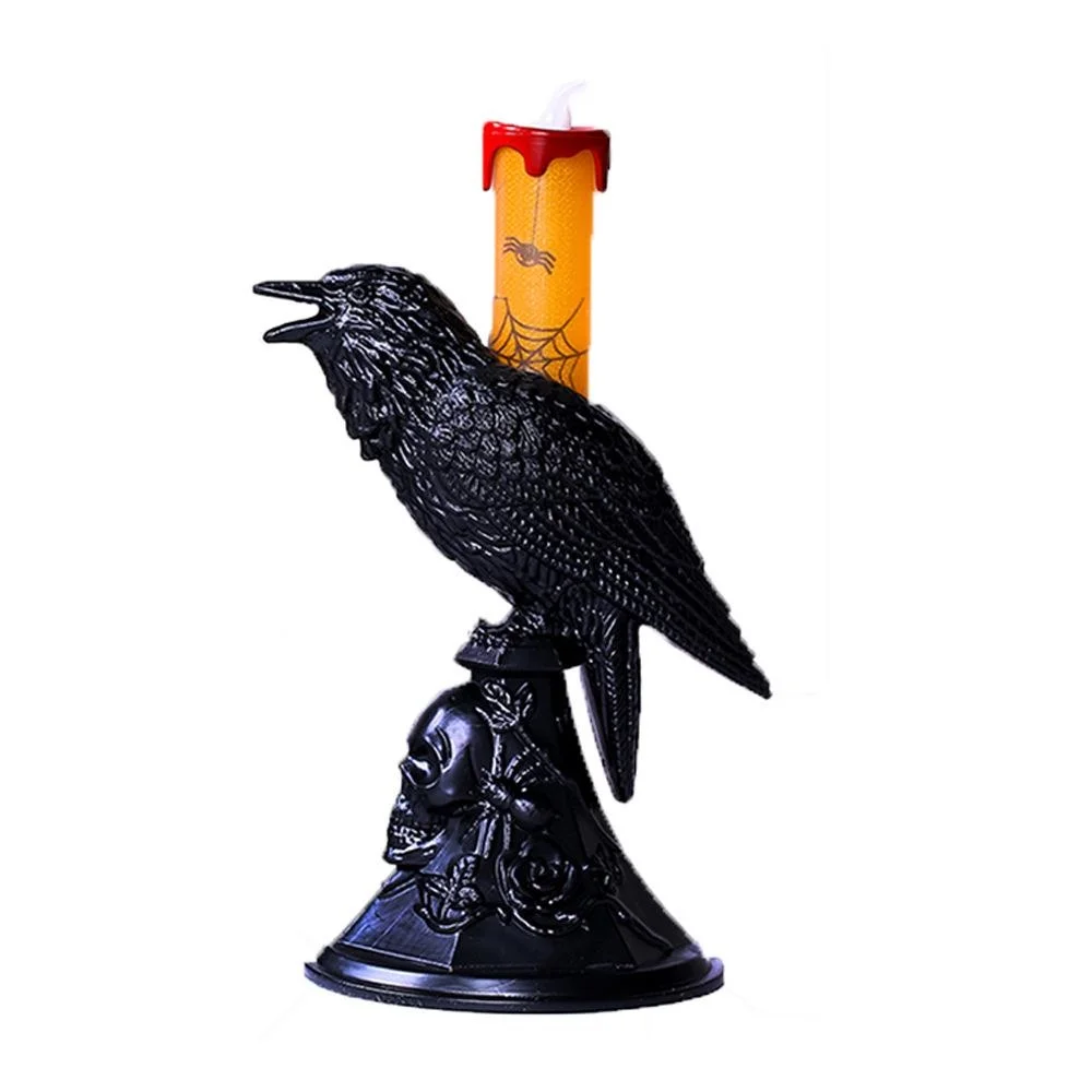 Candle Supplies Europe - New Black Crow Statue Glowing Candlestick